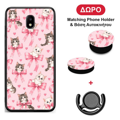 Kittens and Pink Bows on Pink - Samsung Galaxy J7 2017 θήκη + Δώρο Phone Holder & Βάση Αυτοκινήτου