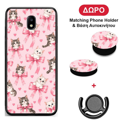 Kittens and Pink Bows on Pink - Samsung Galaxy J7 2017 θήκη + Δώρο Phone Holder & Βάση Αυτοκινήτου