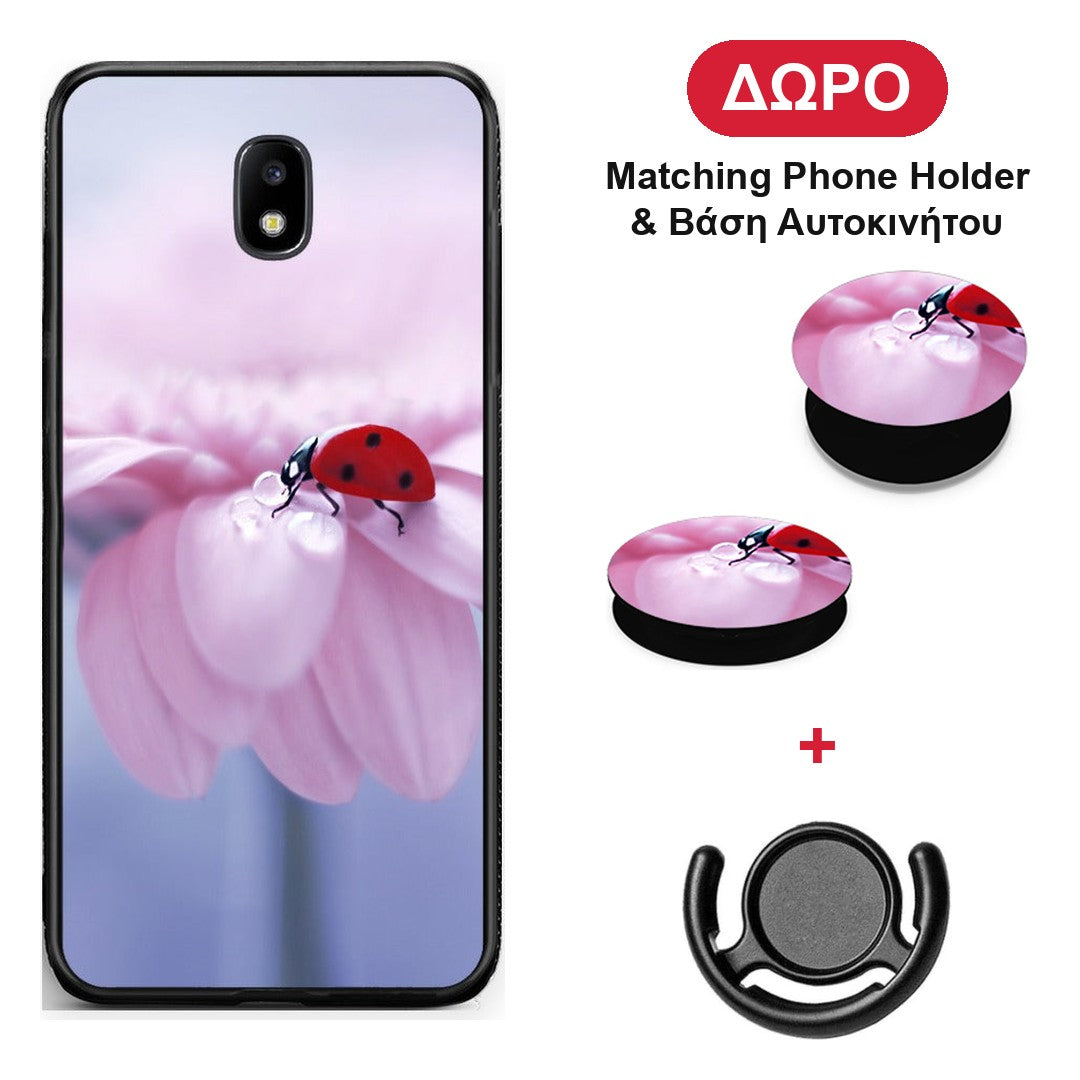 Ladybug Flower - Samsung Galaxy J7 2017 θήκη + Δώρο Phone Holder & Βάση Αυτοκινήτου