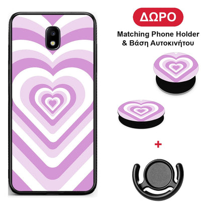 Lilac Hearts - Samsung Galaxy J7 2017 θήκη + Δώρο Phone Holder & Βάση Αυτοκινήτου