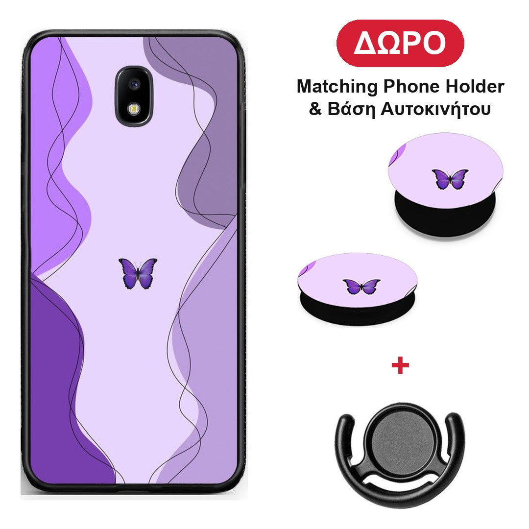 Purple Mariposa - Samsung Galaxy J7 2017 θήκη + Δώρο Phone Holder & Βάση Αυτοκινήτου