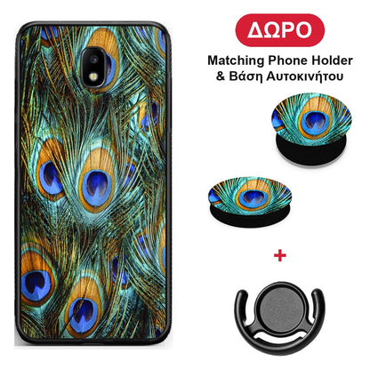 Real Peacock Feathers - Samsung Galaxy J7 2017 θήκη + Δώρο Phone Holder & Βάση Αυτοκινήτου