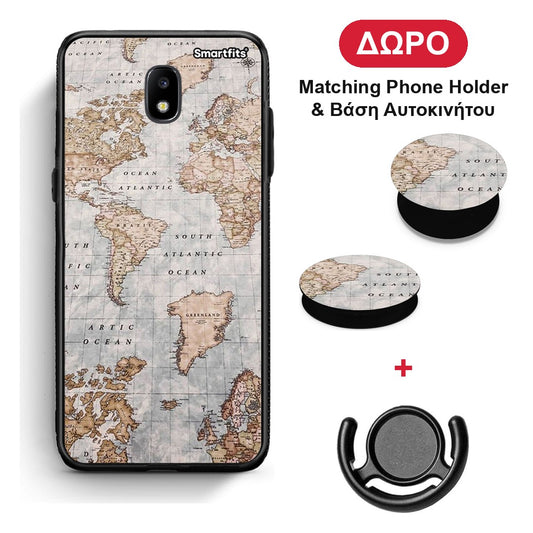 World Map - Samsung Galaxy J7 2017 θήκη + Δώρο Phone Holder & Βάση Αυτοκινήτου