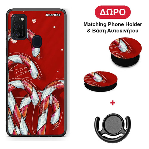 Candy Cane - Samsung Galaxy M21 / M30s θήκη + Δώρο Phone Holder & Βάση Αυτοκινήτου