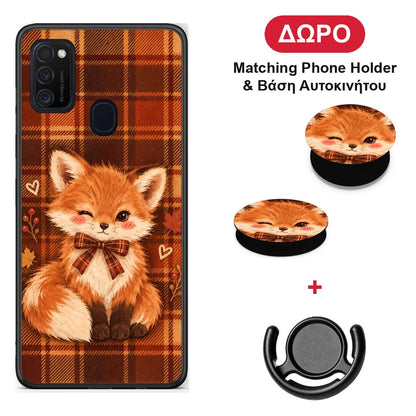 Fox on Autumn Tartan - Samsung Galaxy M21 / M30s θήκη + Δώρο Phone Holder & Βάση Αυτοκινήτου