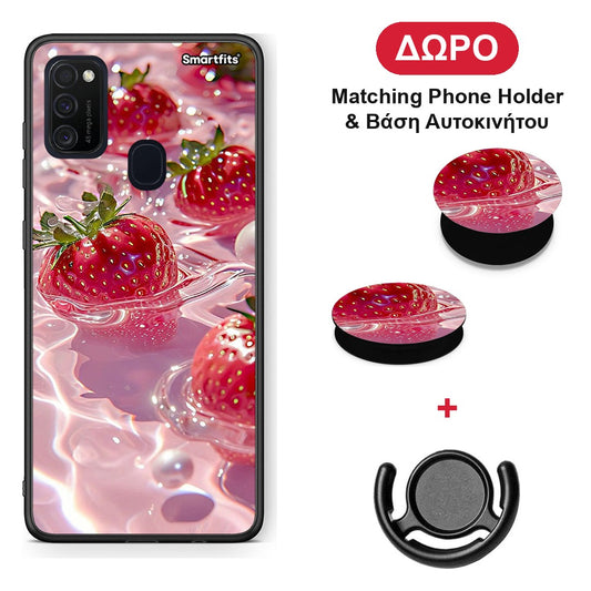 Juicy Strawberries - Samsung Galaxy M21 / M30s θήκη + Δώρο Phone Holder & Βάση Αυτοκινήτου