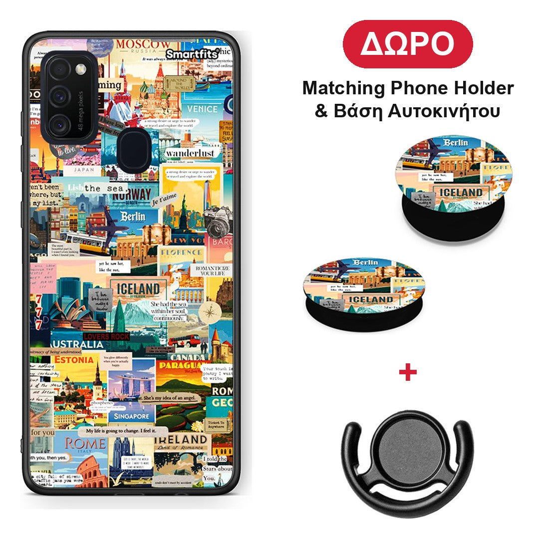 Live To Travel - Samsung Galaxy M21 / M30s θήκη + Δώρο Phone Holder & Βάση Αυτοκινήτου