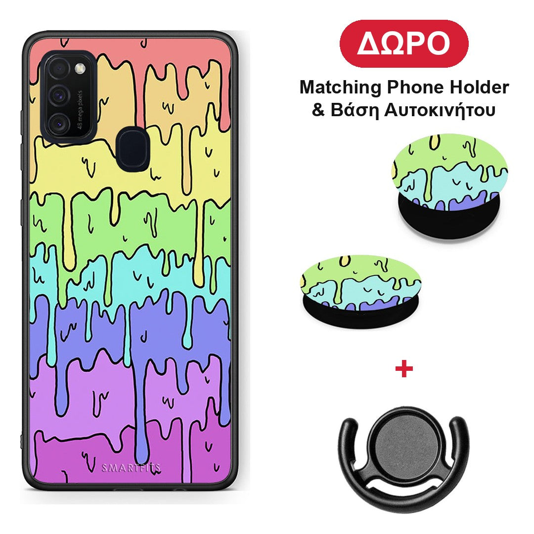 Melting Rainbow - Samsung Galaxy M21 / M30s θήκη + Δώρο Phone Holder & Βάση Αυτοκινήτου