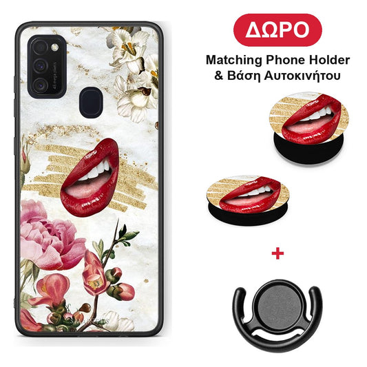 Red Lips - Samsung Galaxy M21 / M30s θήκη + Δώρο Phone Holder & Βάση Αυτοκινήτου