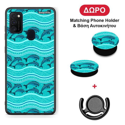 Swimming Dolphins - Samsung Galaxy M21 / M30s θήκη + Δώρο Phone Holder & Βάση Αυτοκινήτου