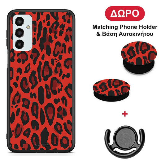Animal Red Leopard - Samsung Galaxy M23 / F23 θήκη + Δώρο Phone Holder & Βάση Αυτοκινήτου