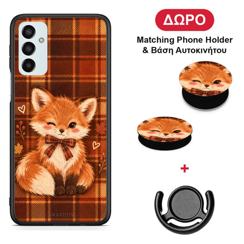 Fox on Autumn Tartan - Samsung Galaxy M23 / F23 θήκη + Δώρο Phone Holder & Βάση Αυτοκινήτου