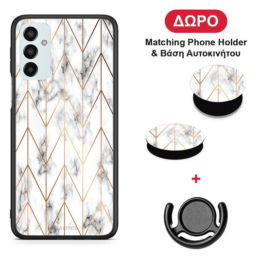 Marble Gold Geometric - Samsung Galaxy M23 / F23 θήκη + Δώρο Phone Holder & Βάση Αυτοκινήτου