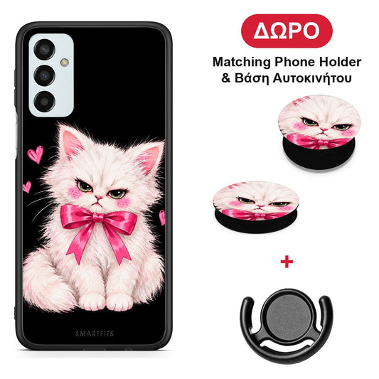 Grumpy Party Kitten on Black - Samsung Galaxy M23 / F23 θήκη + Δώρο Phone Holder & Βάση Αυτοκινήτου