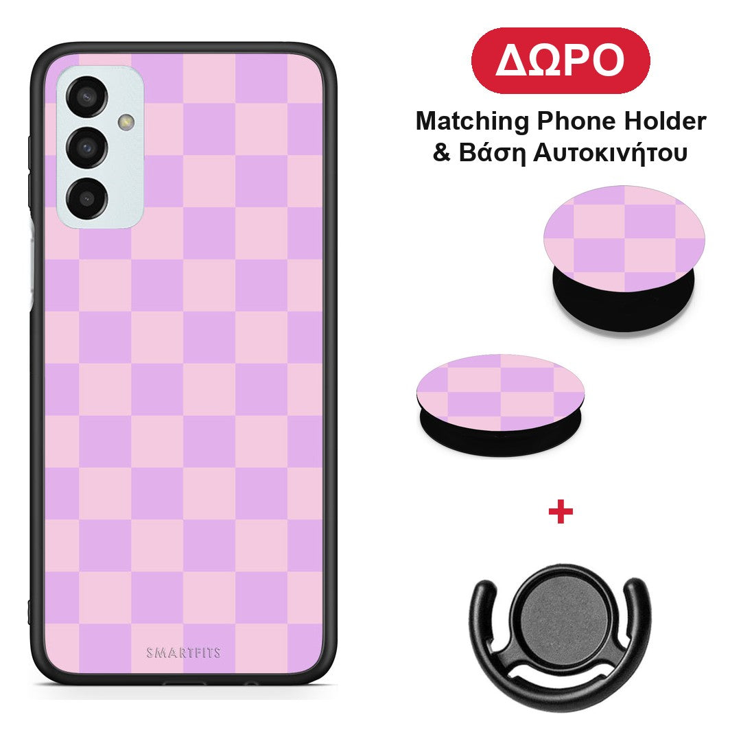 Lavender and Pink Checkerboard - Samsung Galaxy M23 / F23 θήκη + Δώρο Phone Holder & Βάση Αυτοκινήτου