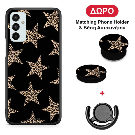 Leopard Stars on Black - Samsung Galaxy M23 / F23 θήκη + Δώρο Phone Holder & Βάση Αυτοκινήτου
