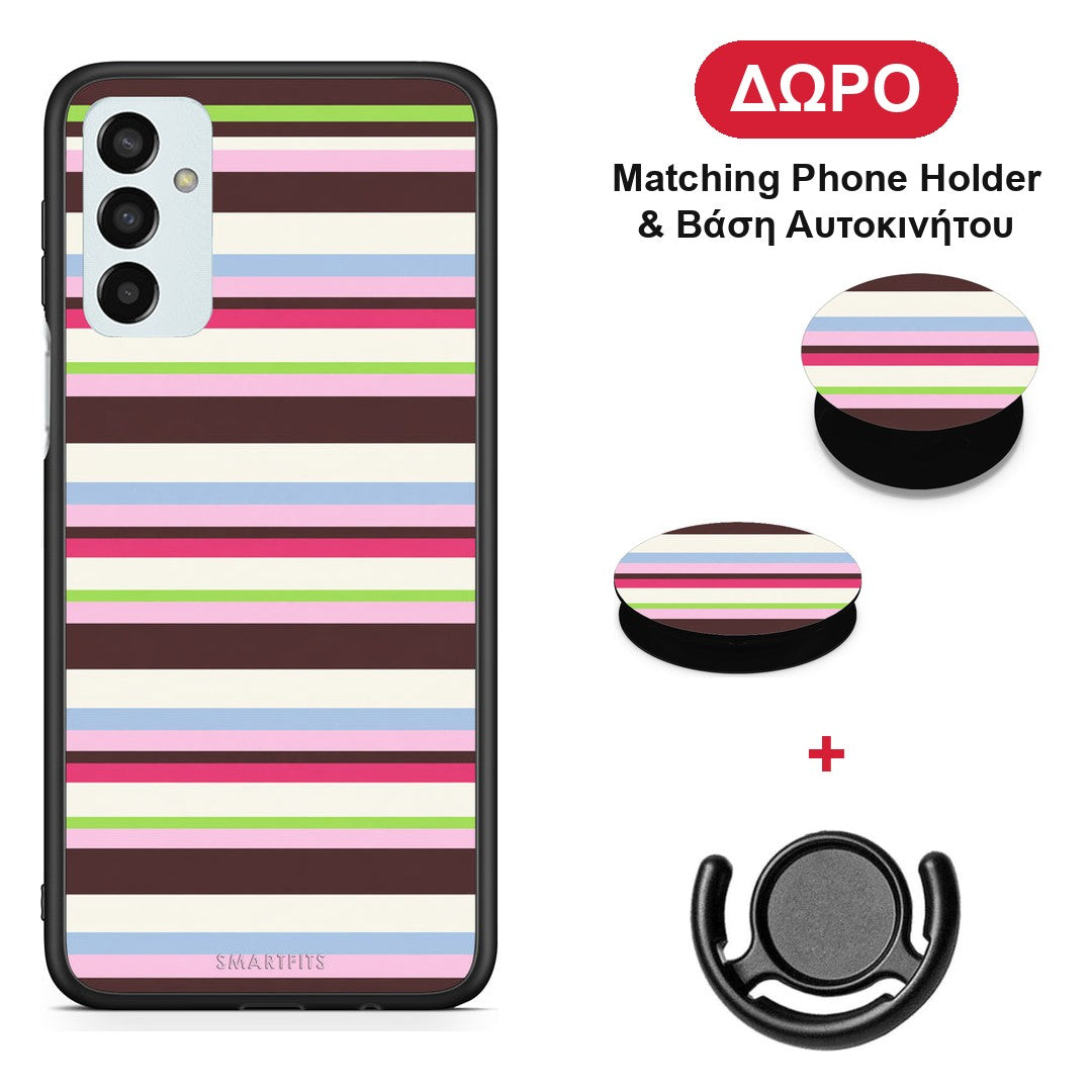 Multicolour Horizontal Stripes - Samsung Galaxy M23 / F23 θήκη + Δώρο Phone Holder & Βάση Αυτοκινήτου