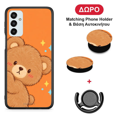 Peekaboo Teddy on Orange - Samsung Galaxy M23 / F23 θήκη + Δώρο Phone Holder & Βάση Αυτοκινήτου