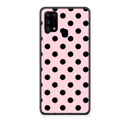 Θήκη Samsung Galaxy M31 Black Polka Dots on Pink από τη Smartfits με σχέδιο στο πίσω μέρος και μαύρο περίβλημα | Samsung Galaxy M31 Black Polka Dots on Pink case with colorful back and black bezels