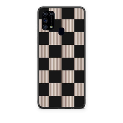 Θήκη Samsung Galaxy M31 Black and Taupe Striped Checks από τη Smartfits με σχέδιο στο πίσω μέρος και μαύρο περίβλημα | Samsung Galaxy M31 Black and Taupe Striped Checks case with colorful back and black bezels