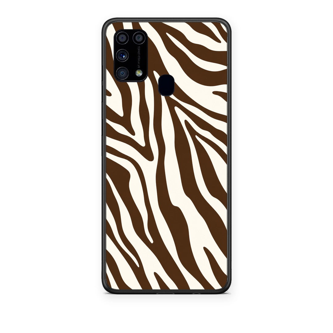 Θήκη Samsung Galaxy M31 Brown and Cream Zebra Stripes από τη Smartfits με σχέδιο στο πίσω μέρος και μαύρο περίβλημα | Samsung Galaxy M31 Brown and Cream Zebra Stripes case with colorful back and black bezels