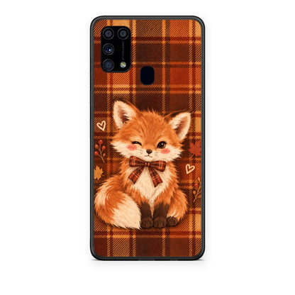Θήκη Samsung Galaxy M31 Fox on Autumn Tartan από τη Smartfits με σχέδιο στο πίσω μέρος και μαύρο περίβλημα | Samsung Galaxy M31 Fox on Autumn Tartan case with colorful back and black bezels