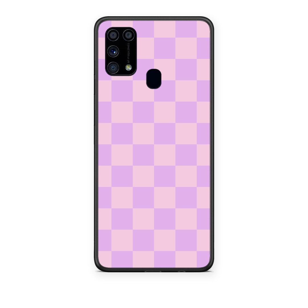 Θήκη Samsung Galaxy M31 Lavender and Pink Checkerboard από τη Smartfits με σχέδιο στο πίσω μέρος και μαύρο περίβλημα | Samsung Galaxy M31 Lavender and Pink Checkerboard case with colorful back and black bezels