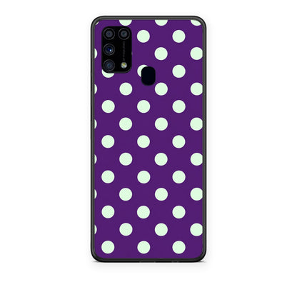 Θήκη Samsung Galaxy M31 Mint Polka Dots on Purple από τη Smartfits με σχέδιο στο πίσω μέρος και μαύρο περίβλημα | Samsung Galaxy M31 Mint Polka Dots on Purple case with colorful back and black bezels