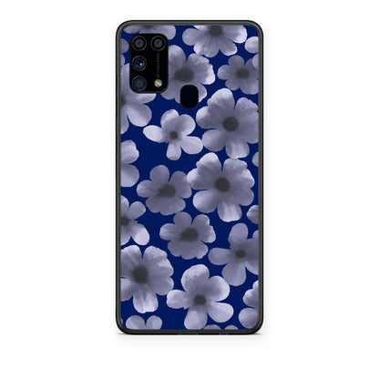 Θήκη Samsung Galaxy M31 Pale Blue Flowers on Navy από τη Smartfits με σχέδιο στο πίσω μέρος και μαύρο περίβλημα | Samsung Galaxy M31 Pale Blue Flowers on Navy case with colorful back and black bezels