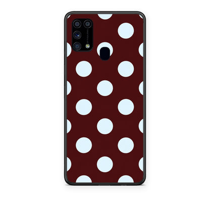 Θήκη Samsung Galaxy M31 Pale Blue Large Polka Dots on Burgundy από τη Smartfits με σχέδιο στο πίσω μέρος και μαύρο περίβλημα | Samsung Galaxy M31 Pale Blue Large Polka Dots on Burgundy case with colorful back and black bezels
