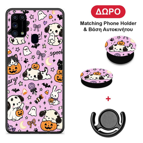 Halloween Puppies and Friends on Lilac - Samsung Galaxy M31 θήκη + Δώρο Phone Holder & Βάση Αυτοκινήτου