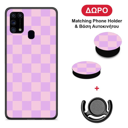 Lavender and Pink Checkerboard - Samsung Galaxy M31 θήκη + Δώρο Phone Holder & Βάση Αυτοκινήτου