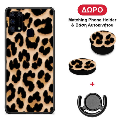 Leopard Print Tan Large - Samsung Galaxy M31 θήκη + Δώρο Phone Holder & Βάση Αυτοκινήτου