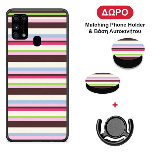 Multicolour Horizontal Stripes - Samsung Galaxy M31 θήκη + Δώρο Phone Holder & Βάση Αυτοκινήτου