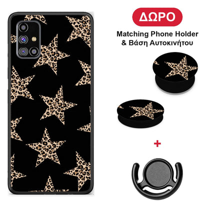 Leopard Stars on Black - Samsung Galaxy M31s θήκη + Δώρο Phone Holder & Βάση Αυτοκινήτου