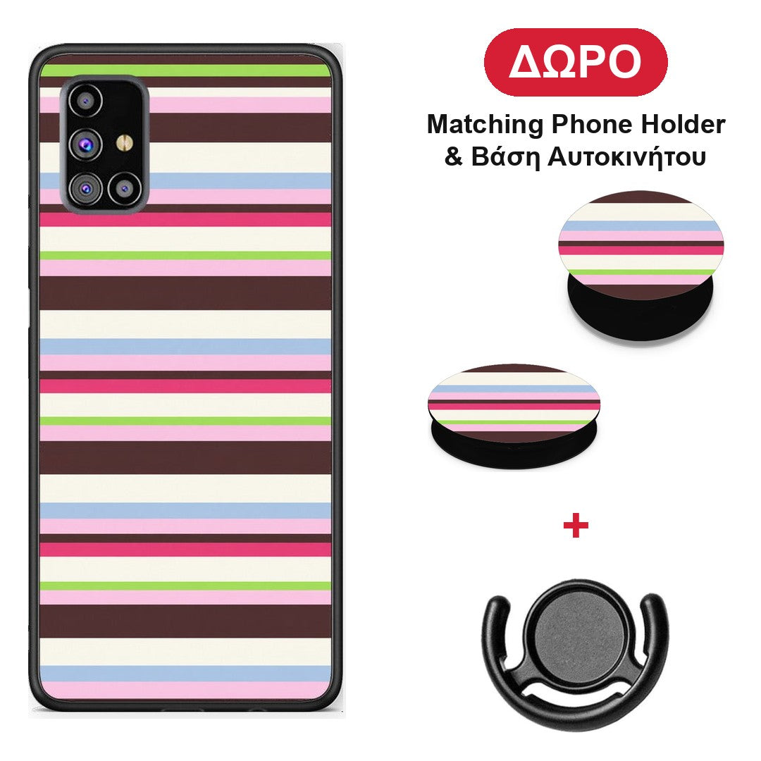 Multicolour Horizontal Stripes - Samsung Galaxy M31s θήκη + Δώρο Phone Holder & Βάση Αυτοκινήτου