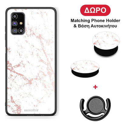 Marble Pink Splash - Samsung Galaxy M31s θήκη + Δώρο Phone Holder & Βάση Αυτοκινήτου