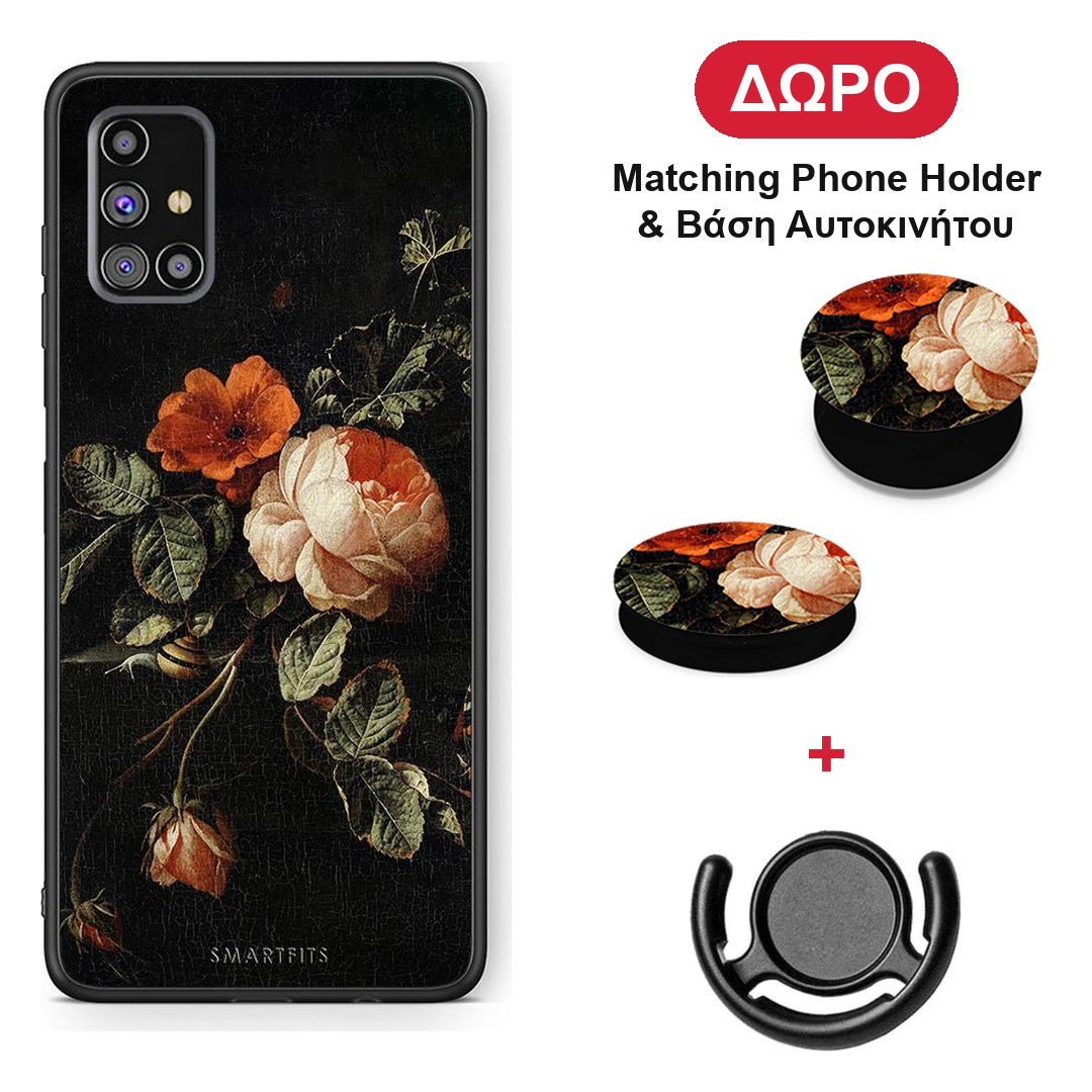 Vintage Roses - Samsung Galaxy M31s θήκη + Δώρο Phone Holder & Βάση Αυτοκινήτου