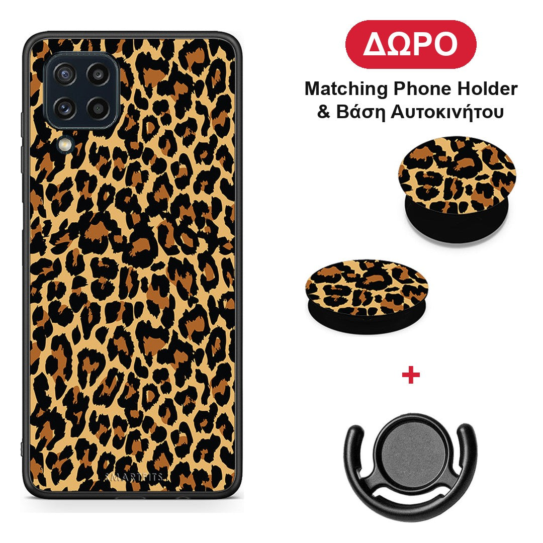 Animal Leopard - Samsung Galaxy M32 4G / M22 θήκη + Δώρο Phone Holder & Βάση Αυτοκινήτου