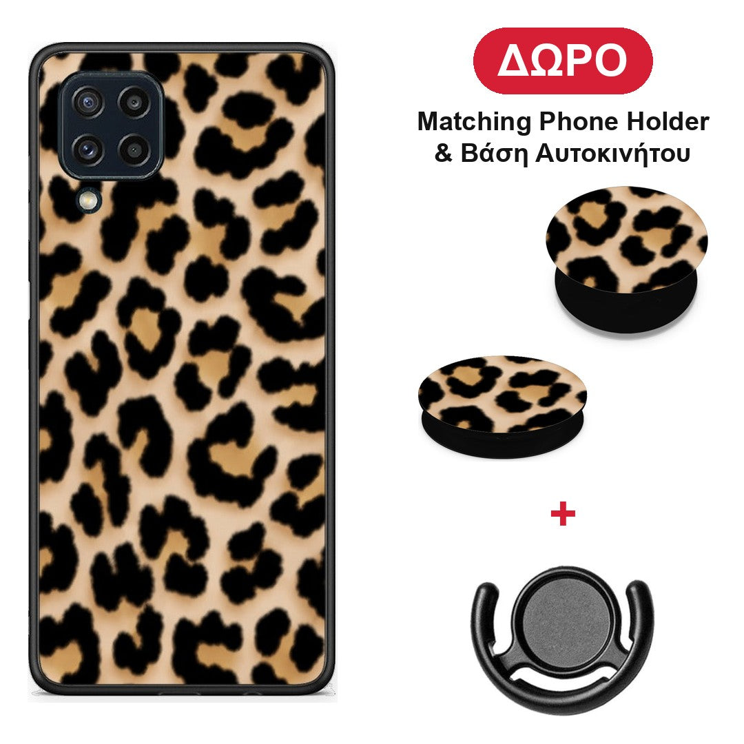 Leopard Print Tan Small - Samsung Galaxy M32 4G / M22 θήκη + Δώρο Phone Holder & Βάση Αυτοκινήτου