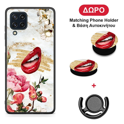 Red Lips - Samsung Galaxy M32 4G / M22 θήκη + Δώρο Phone Holder & Βάση Αυτοκινήτου