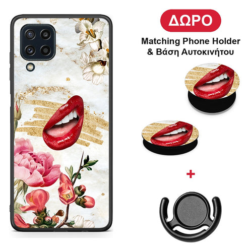 Red Lips - Samsung Galaxy M32 4G / M22 θήκη + Δώρο Phone Holder & Βάση Αυτοκινήτου