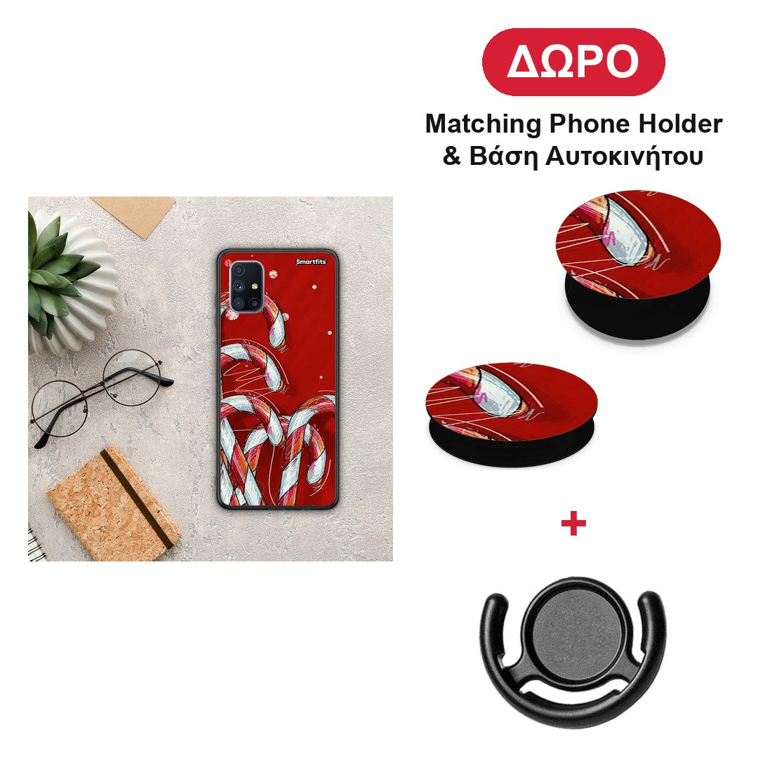 Candy Cane - Samsung Galaxy M51 θήκη + Δώρο Phone Holder & Βάση Αυτοκινήτου