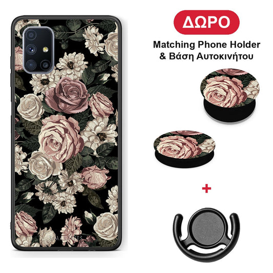 Flower Wild Roses - Samsung Galaxy M51 θήκη + Δώρο Phone Holder & Βάση Αυτοκινήτου