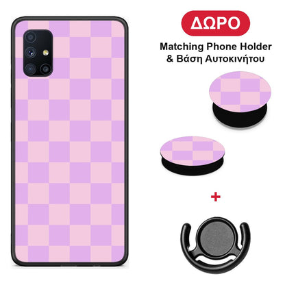 Lavender and Pink Checkerboard - Samsung Galaxy M51 θήκη + Δώρο Phone Holder & Βάση Αυτοκινήτου