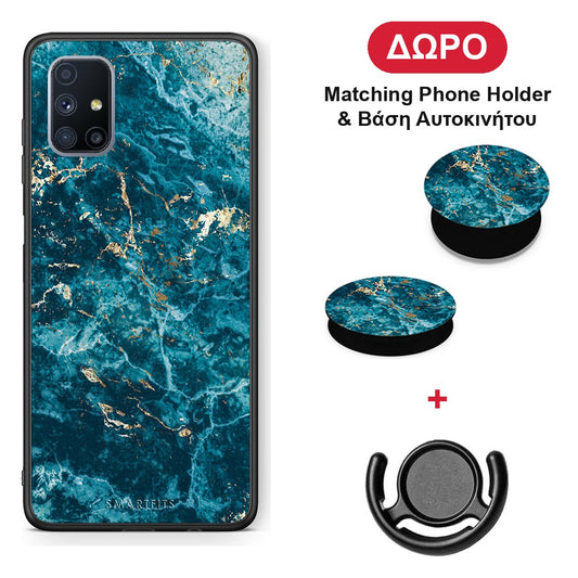 Marble Blue - Samsung Galaxy M51 θήκη + Δώρο Phone Holder & Βάση Αυτοκινήτου