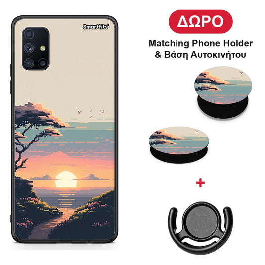 Pixel Sunset - Samsung Galaxy M51 θήκη + Δώρο Phone Holder & Βάση Αυτοκινήτου