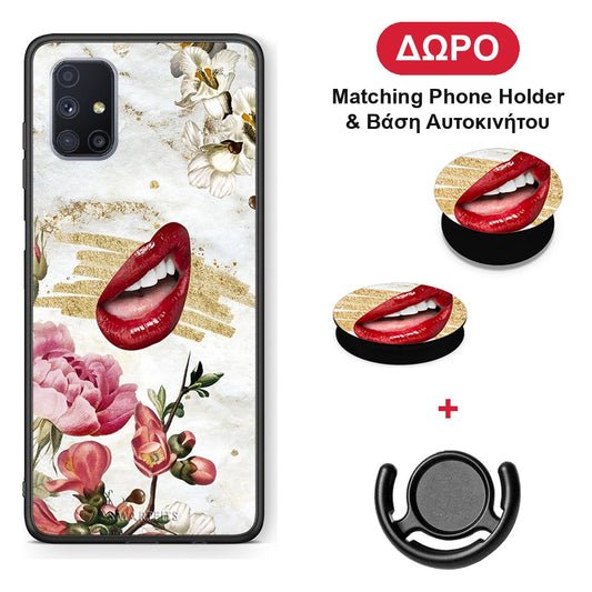 Red Lips - Samsung Galaxy M51 θήκη + Δώρο Phone Holder & Βάση Αυτοκινήτου