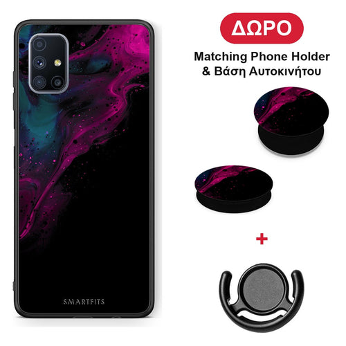 Watercolor Pink Black - Samsung Galaxy M51 θήκη + Δώρο Phone Holder & Βάση Αυτοκινήτου