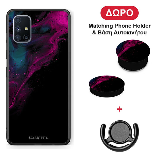 Watercolor Pink Black - Samsung Galaxy M51 θήκη + Δώρο Phone Holder & Βάση Αυτοκινήτου